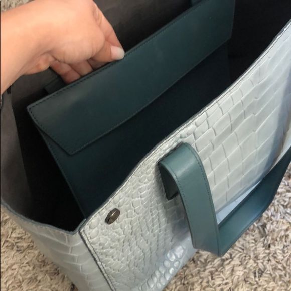 Vince Croc V Tote in Light Teal - Picture 5 of 5